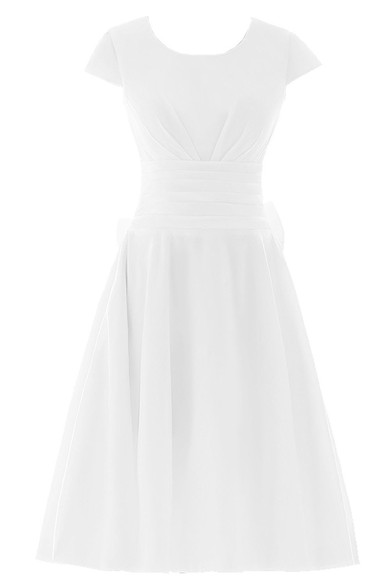 A-Line Scoop Short Sleeve Knee-length Chiffon Dress with Bow and Ruching (3002338) | Ellen Bridals A-Line Scoop Short Sleeve Knee-length Chiffon Dress with Bow and Ruching (3002338) | Ellen Bridals