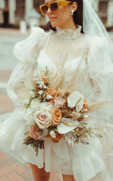 Elopement Civil Ivory Short Long Sleeves Wedding Dresses (7003410) | Ellen  Bridals