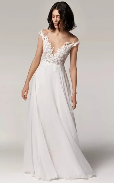 sachin and babi light blue dress Floral Empire Waist Pleated Ivory Chiffon Wedding Dress main image 1