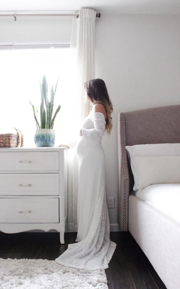strapless open back dress A-line Backless Lace Maxi Maternity Dress Baby Shower Gown
