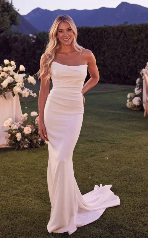 mermaid wedding dresses under 200 DreamDress By PMN Nadeen Mermaid Wedding Dress Gown Deep Plunging Floral Embellishment Illusion Chapel | Size: 24