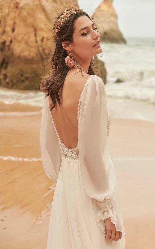 puff sleeve empire waist wedding dress C2025-JT28
