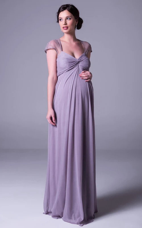 purple maternity bridesmaid dress Lavetir A-Line/Princess Cold Shoulder Long Sleeves Floor-Length Maternity Bridesmaid Dresses With Bowknot & Pleats 2026