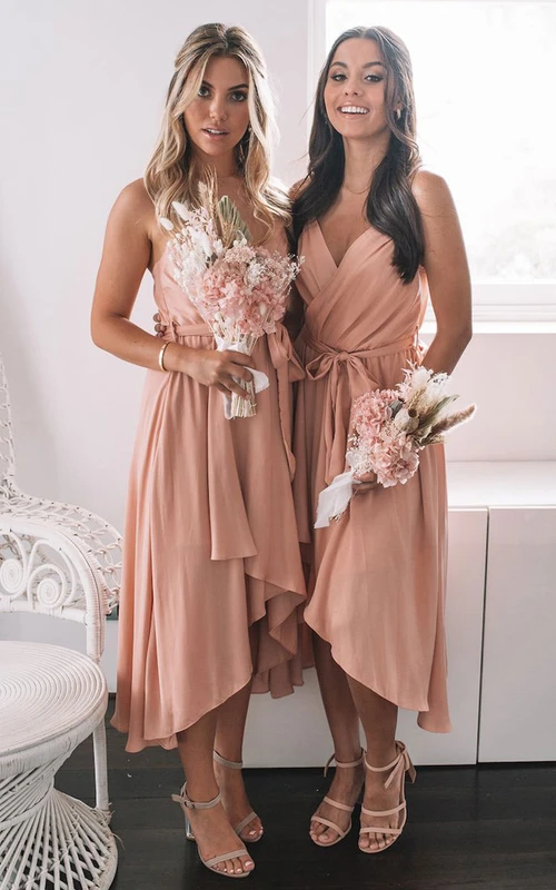 peach and red bridesmaid dresses Mismatched Red, Peach and Yellow Bridesmaid dresses