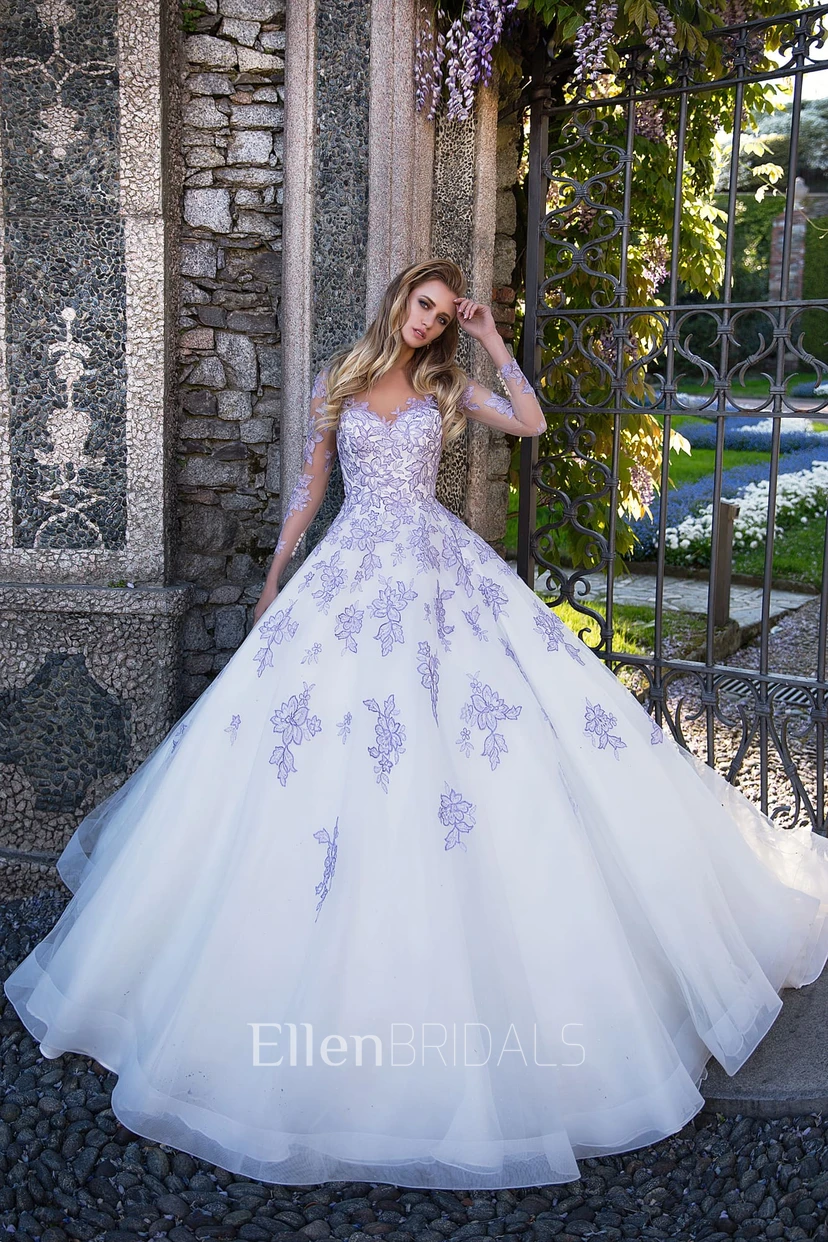wedding dresses color purple Lilac V Neck Long Sleeve Appliques A Line Dress with Illusion Back (7003397) Fabric:100% Linen Baby Boy Goth Bandage Gothic Witch White Button Back Embellishment