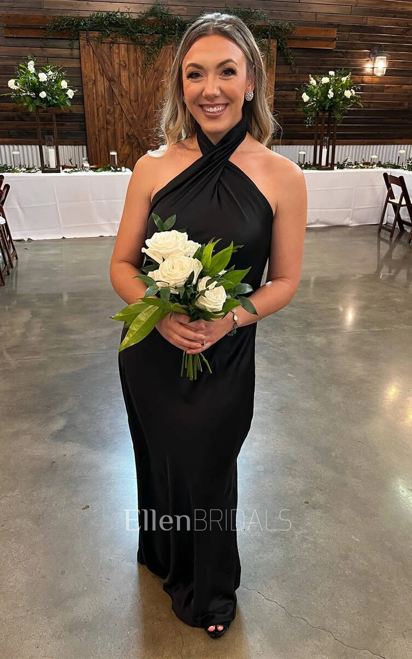 Cross Halter Open Back Floor Length Satin Bridesmaid Dress (1003438) | Ellen Bridals Cross Halter Open Back Floor Length Satin Bridesmaid Dress (1003438) | Ellen Bridals